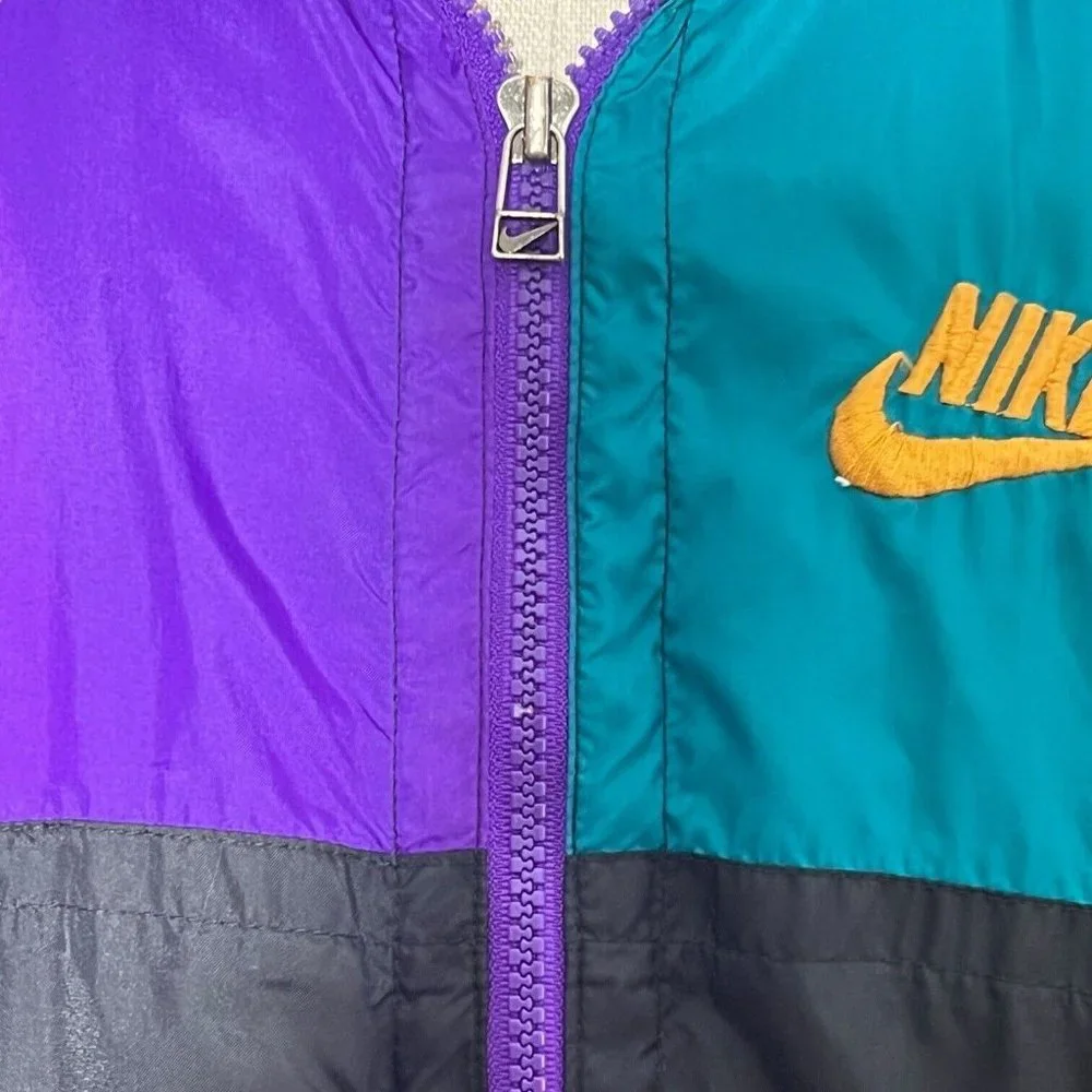 Nike Jacket Boys Large 14/16 Windbreaker Hoodie Color Block Zip Lined Hooded VTG